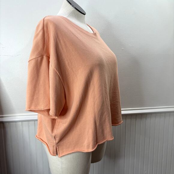 Gap Size XXL Cropped Sweatshirt Short Sleeve Relaxed Peach Slouchy Loungewear - Picture 4 of 13